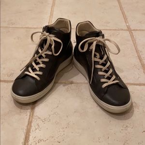 ecco navy blue leather high top sneakers tie zip